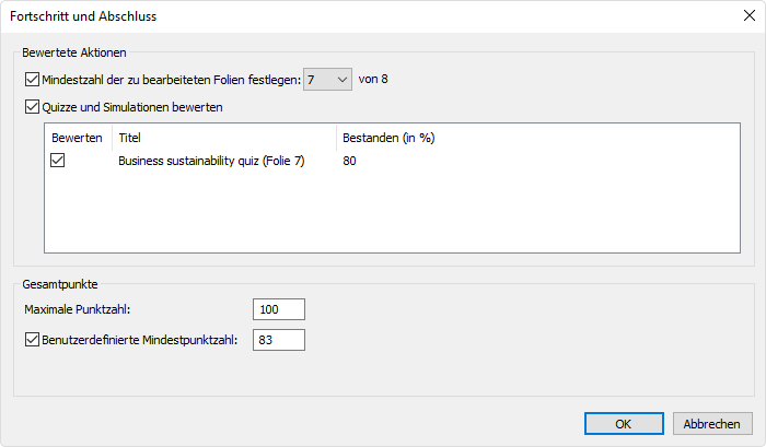 Anpassung der Fortschritt und Abschluss Einstellungen für Ihren SCORM-Kurs 