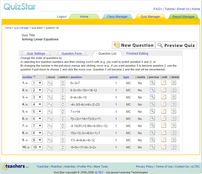 Benutzeroberfläche von QuizStar