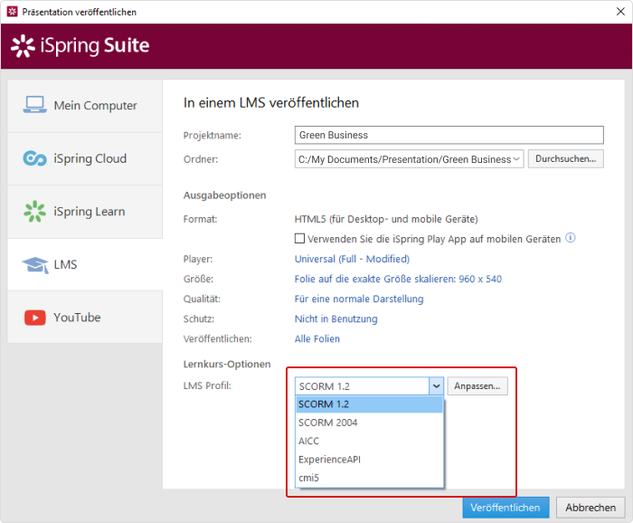 Veröffentlichung eines eLearning-Kurses für ein LMS
