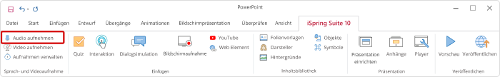 Audio auf der Registerkarte iSpring Suite aufnehmen