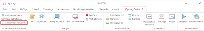 Aufnahmen verwalten Aufnahmen verwalten in iSpring Suite