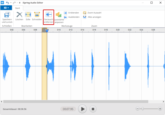 Entfernen von Hintergrundgeräuschen in iSpring Suite