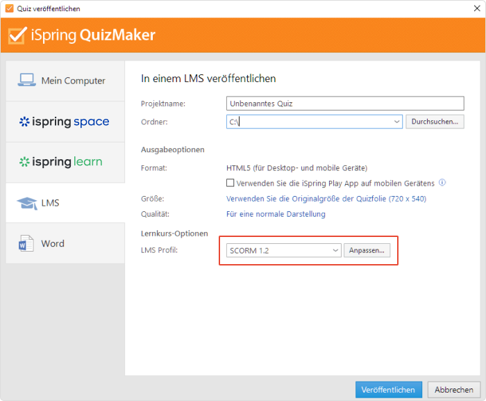 Quiz für ein LMS wie Moodle veröffentlichen. Mit iSpring Quizmaker können Sie Quiz für ein LMS wie Moodle veröffentlichen.
