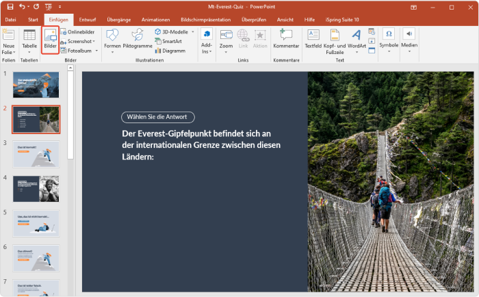 PowerPoint-Quiz mit Folien für Fragen und Antworten erstellen 