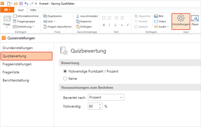 Quizbewertung in iSpring Suite