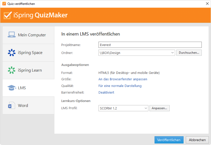 Veröffentlichen Ein Quiz veröffentlichen