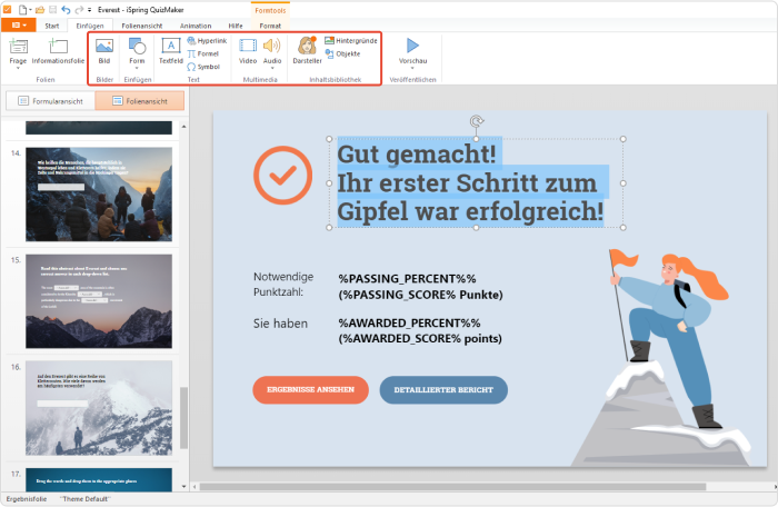 Ergebnisfolien in iSpring Suite