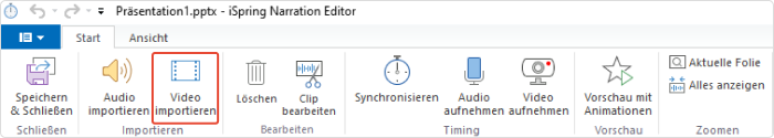Importieren einer Videodatei in iSpring Suite