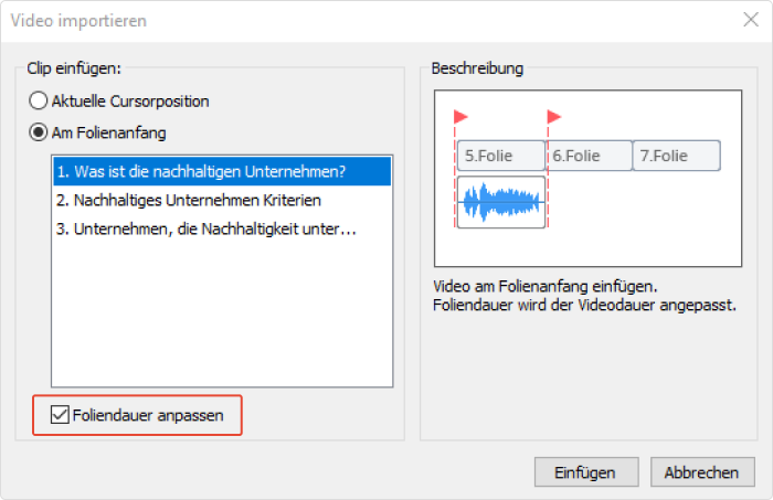 Anpassen der Foliendauer in iSpring Suite