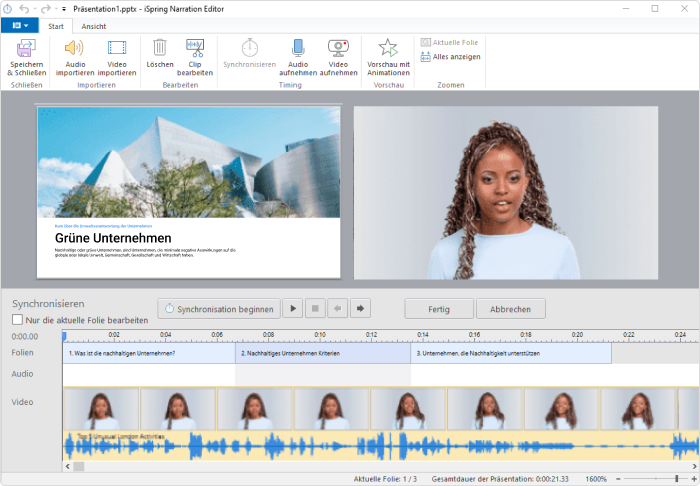 Synchronisieren von Videos mit Folien in iSpring Suite