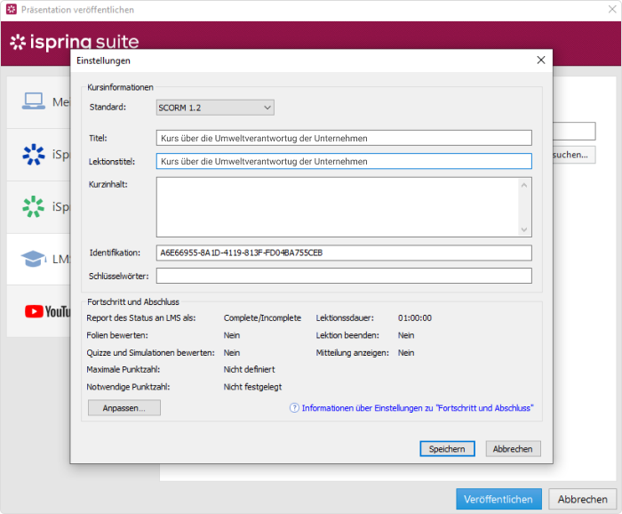 Anpassung der Einstellungen Ihres SCORM-Kurses