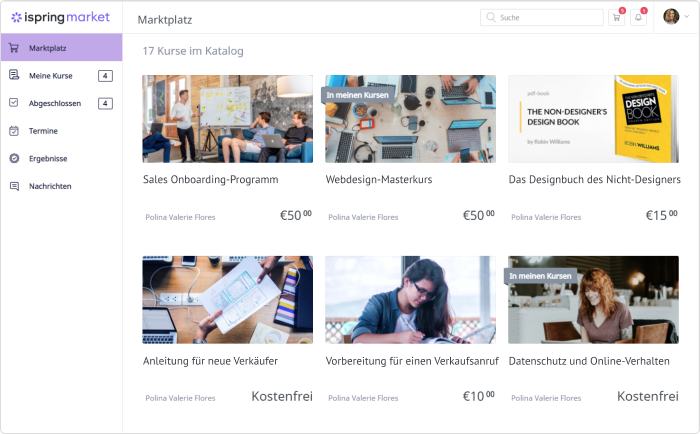iSpring Market iSpring Market - eine Plattform zum Verkauf von Online-Kursen