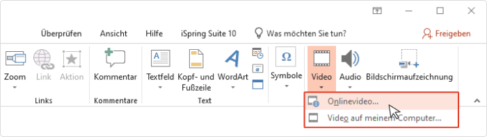 Ein Online-Video einfügen Ein Online-Video von YouTube einfügen