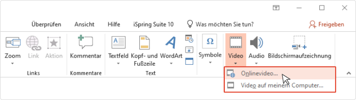 Ein Online-Video hinzufügen Ein Online-Video einfügen