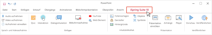 iSpring Suite-Registerkarte iSpring Suite-Registerkarte