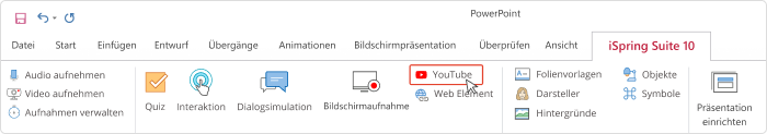 YouTube-Option in iSpring Suite Max