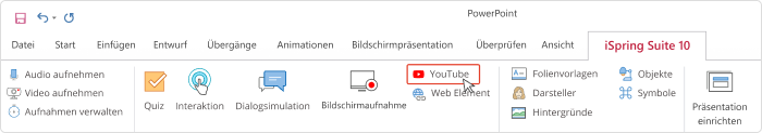 Ein Video mit iSpring Suite Max hinzufügen YouTube-Option in iSpring Suite Max