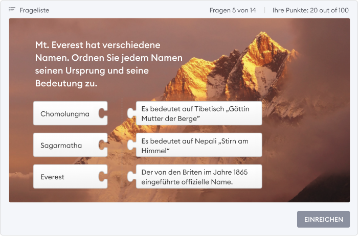 Beispiel für eine Zuordnen-Quizfrage