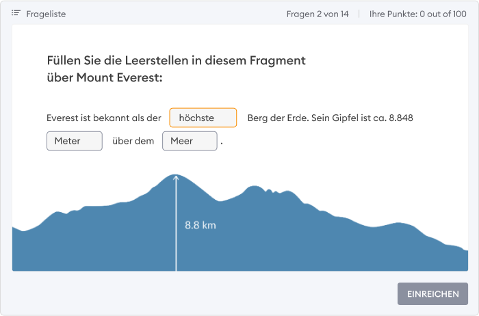 Beispiel für eine Felder-ausfüllen-Quizfrage