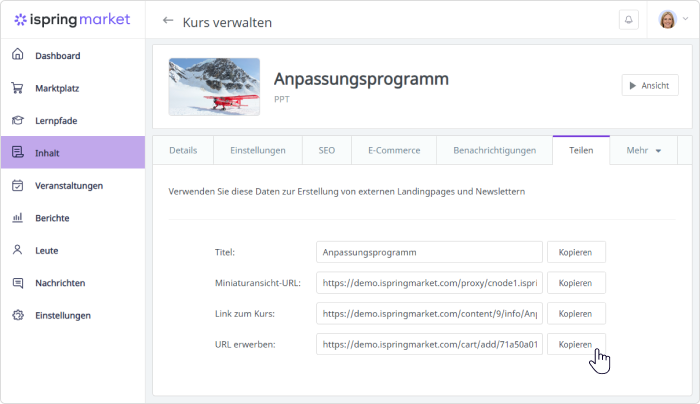Konfigurieren der Freigabeeinstellungen Online-Marktplatz erstellen und Freigabe-Einstellungen konfigurieren