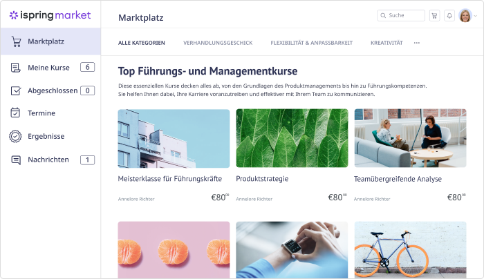iSpring Market Kursplattform Erstellen Sie einen Online Marktplatz mit iSpring Market
