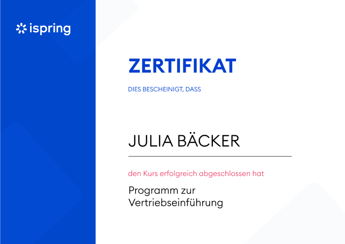 Abschlusszertifikat in iSpring Learn