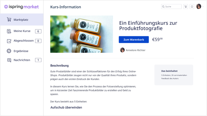 Beispiel einer Verkaufsseite in iSpring Market