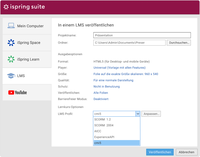 eLearning-Standard-Formaten eLearning-Standard-Formaten in iSpring Suite