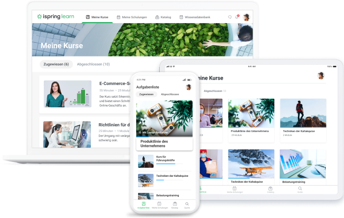 Ihre Mitarbeiter können auf ihrem Desktop, Tablet oder Mobilgerät lernen.