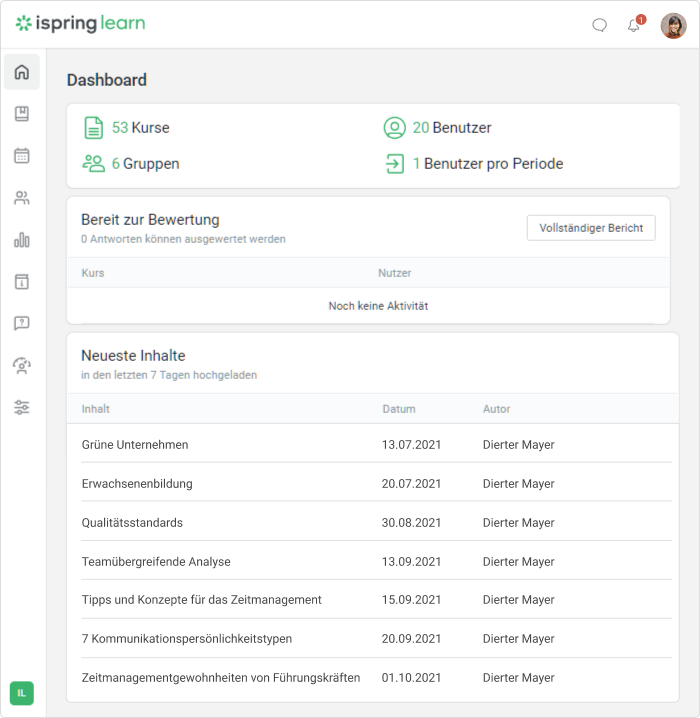 Kursorganisation in iSpring Learn