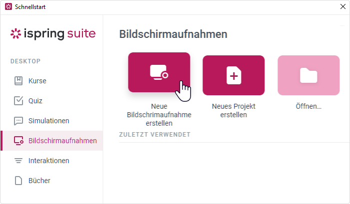 Neue Aufnahme erstellen Neue Aufnahme erstellen
