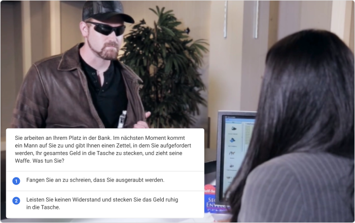 Simuliertes Szenario zum Umgang mit bewaffneten Raubüberfällen, erstellt in der iSpring Suite