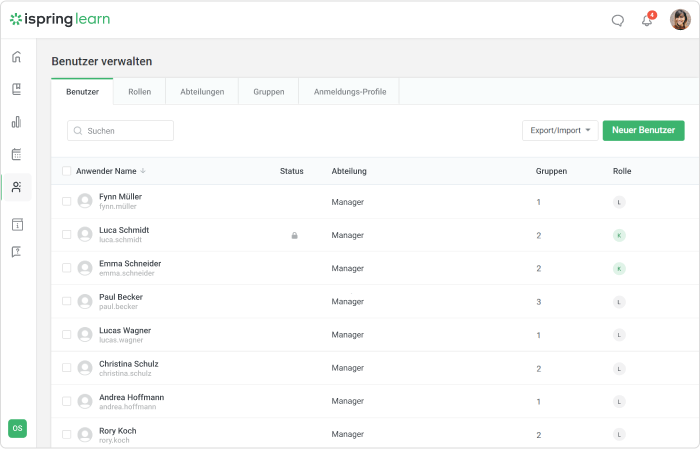 Benutzer in iSpring Learn verwalten