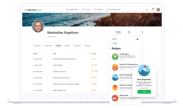 Gamifizierung in iSpring Learn LMS Gamifizierungsoption in iSpring Learn LMS