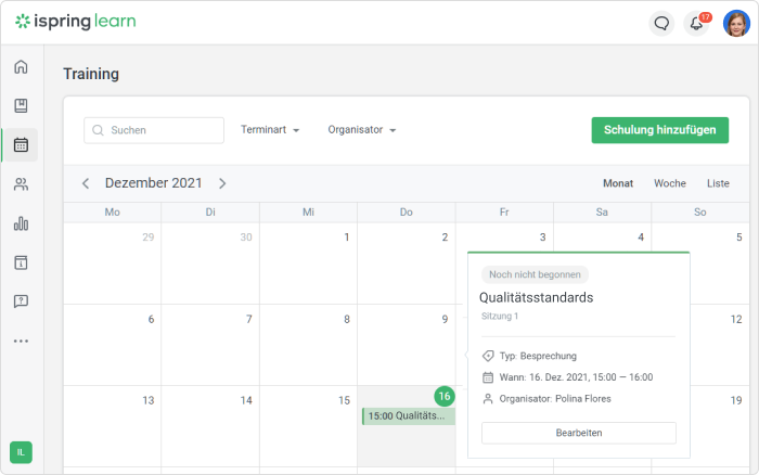 Schulungskalender Schulungskalender - iSpring Learn