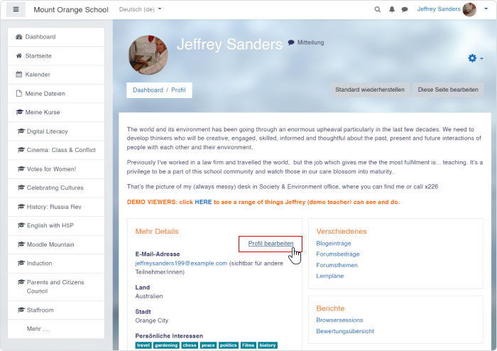 Bearbeiten Sie das Lehrerprofil in Moodle Bearbeiten Sie das Lehrerprofil in Moodle