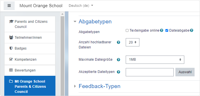 Einstellungen für Einreichungsarten in Moodle