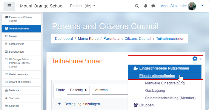 Anmeldemethoden in Moodle