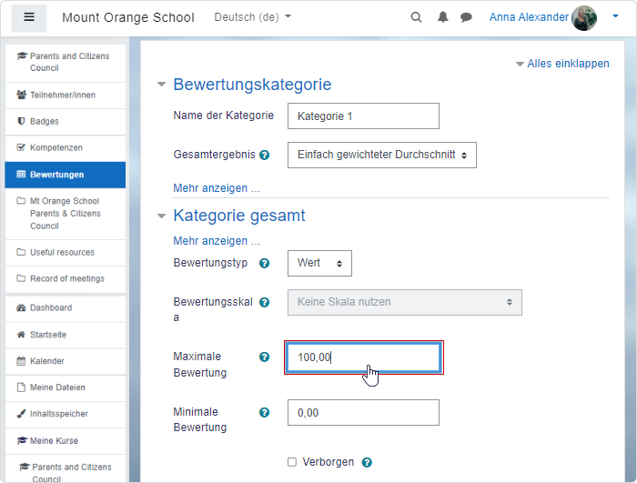 Gewichtungseinstellungen