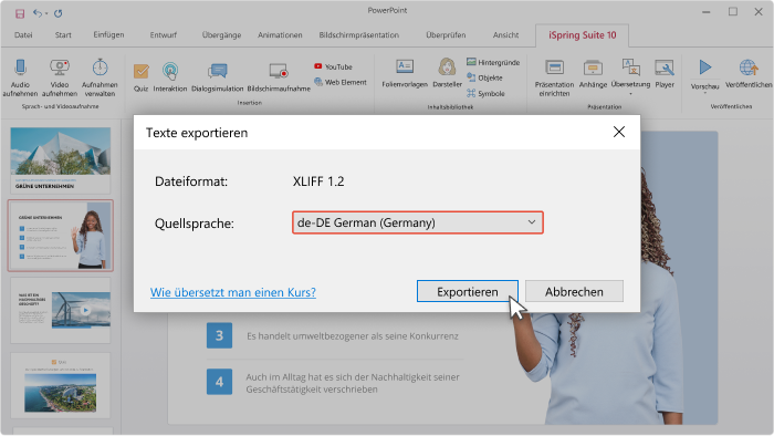 Die Datei wird im XLIFF-Format gespeichert