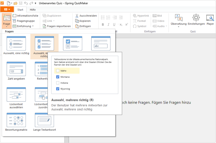 14 Fragetypen in iSpring QuizMaker
