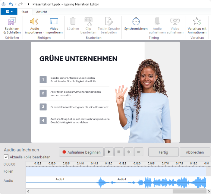 iSpring Audio Editor Nehmen Sie Voice-Overs mit iSpring Suite auf