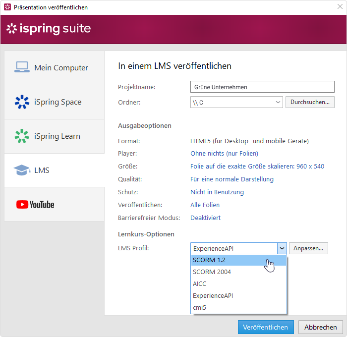 Veröffentlichung eines E-Learning-Kurses für ein LMS Veröffentlichung eines E-Learning-Kurses für ein LMS