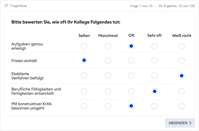 360-Grad-Umfrage Beispiel einer 360-Grad-Feedback-Umfrage