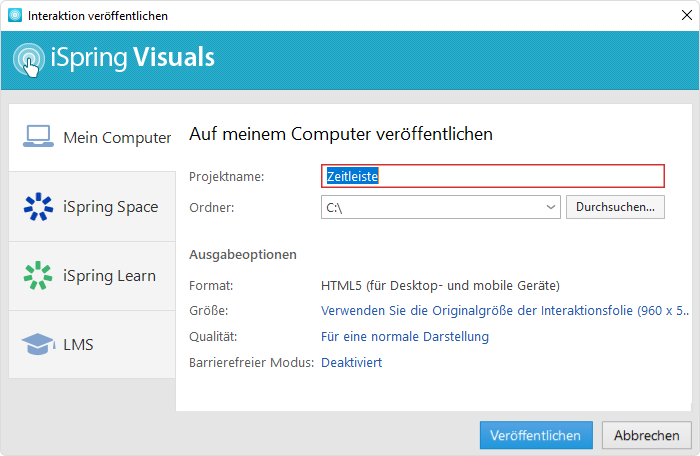 Speichern von Timelines iSpring Visuals