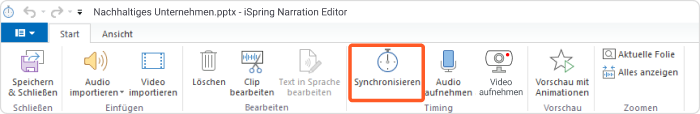 Schaltfläche Synchronisieren in iSpring Suite