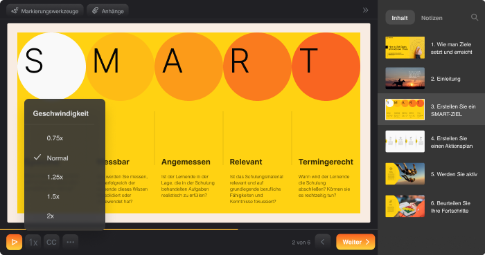 Wiedergabegeschwindigkeit im Player auswählen