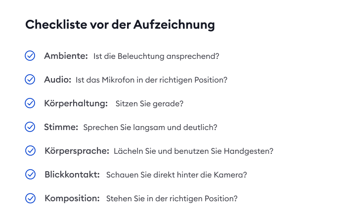 Checkliste vor der Aufzeichnung Checkliste für E-Learning-Aufzeichnung