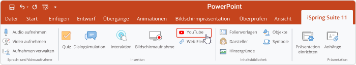 YouTube-Option in iSpring Suite Max