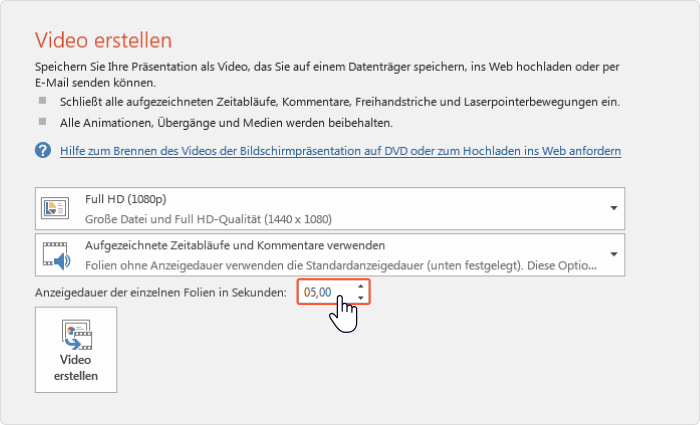 Dauer in Powerpoint einstellen